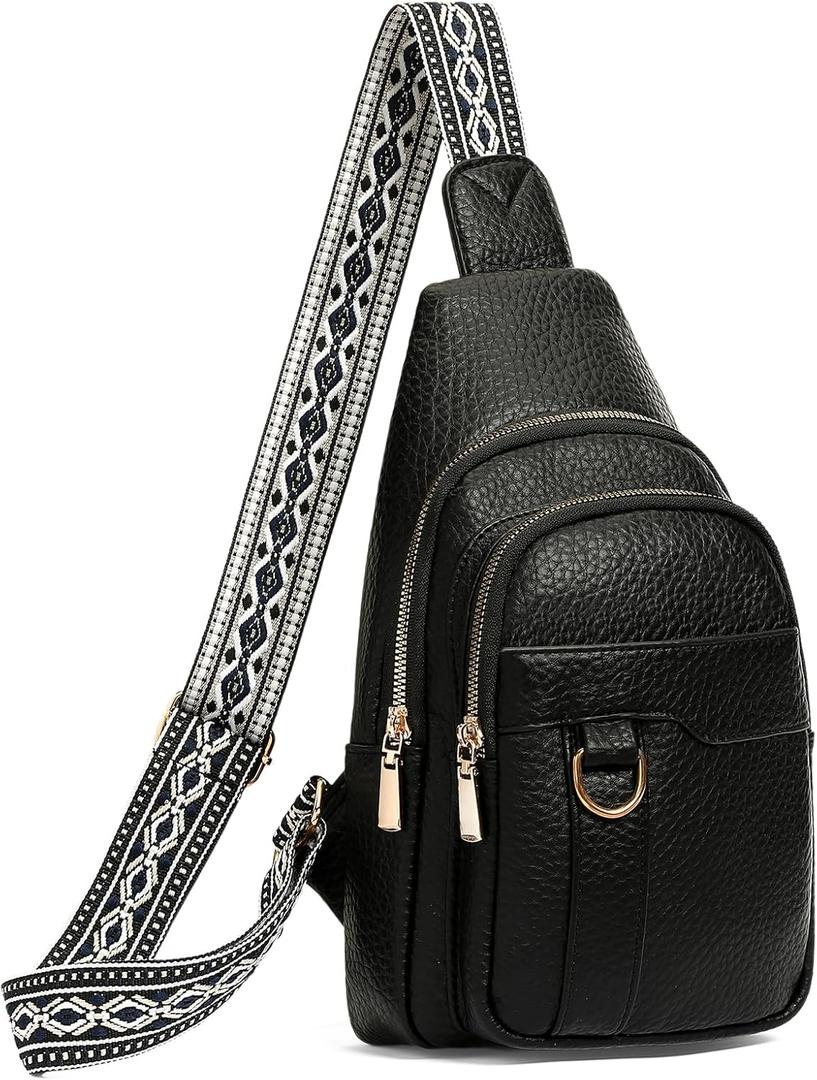 GAEKEAO Sling Bag for Women Crossbody Bags Fanny Pack Vegan Leather Chest Bag Travel Shoulder Belt Purse Backpack Gifts (9980-black)