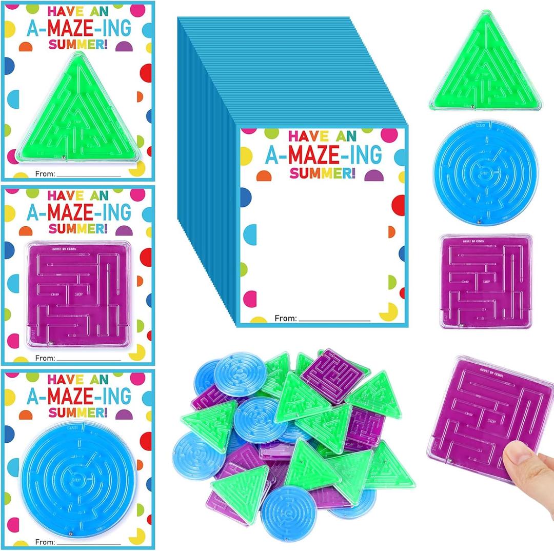 72 Pcs End of Year Gifts Having an Amazing Summer Card with Three Shape Mazes Set for Students Boys Girls School Classroom Exchange Gifts Classroom Prizes Party Favors