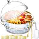 Baderke 11.8" Chilled Serving Tray for Parties with Compartments and lid Ice Chilled Party Platter Charcuterie Serving Board Cold Dish Dip for Fruit Seafood Vegetable Shrimp Cocktail(Gold,1 Pcs)