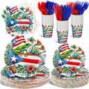 FoldTier 350 Pcs Puerto Rico Party Supplies Disposable Paper Plates Napkins Cups Puerto Rico Theme Birthday Party Decorations Tableware Flag Frog for Holiday Festival Family Friends Serve 50 Guests