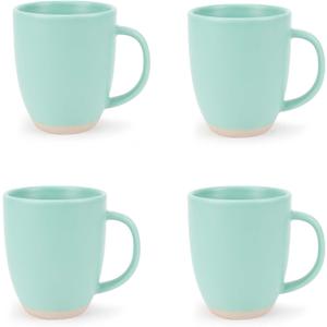 Elanze Designs Raw Clay Bottom Mint Green 13 ounce Ceramic Coffee Mugs Set of 4