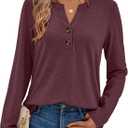 AUTOMET Women's Long Sleeve Shirts 2026 Spring Fashion Dressy Casual Tops Trendy Henley Blouses Cute Work Outfits Clothes (Red, L)