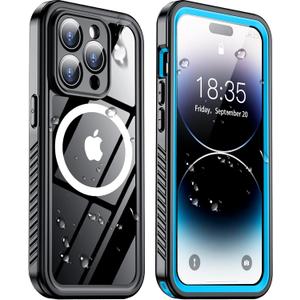 Temdan Magnetic for iPhone 14 Pro Case Waterproof,Built-in Screen Protector[IP68 Underwater][Upgrade Military Dropproof][Compatible with MagSafe] Full Body Shockproof for Phone Case 6.1'' - Blue