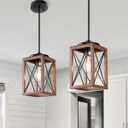 DEWENWILS 2 Pack Farmhouse Pendant Light, Metal Hanging Light Fixture with Wooden Grain Finish, 48 Inch Adjustable Pipes for Flat and Slop Ceiling, Kitchen Island, Bedroom, Dining Hall, ETL Listed