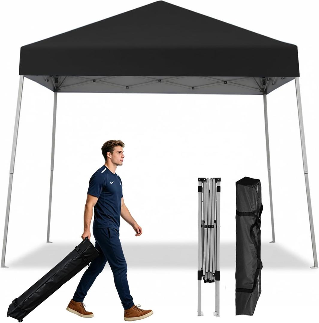 Canopy Tent, 10X10 FT Pop Up Canopy Outdoor Instant Tent Slant Legs with Carrying Bag, Portable Gazebo Shelter for Patio Deck Garden Beach (Black)