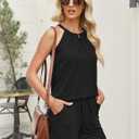 Rapbin 2 Piece Short Sets for Women Casual Vacation Summer Outfits Sleeveless Halter Tops Loose Fit, L