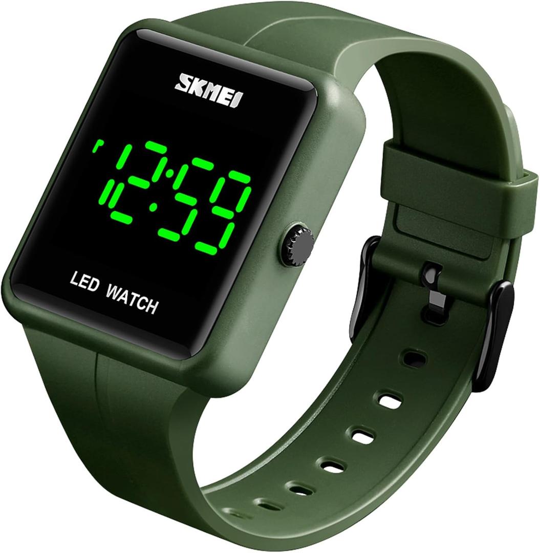 Gosasa Large Face LED Digital Watch Date Time 3Bar Waterproof Wristwatch Men Women Sports Watches (Green)