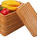 5 Pack 11.8 x 7.8 inch Rectangle Rattan Tray, Rectangle Woven Serving Basket with Handles, Storage Rattan Serving Trays for Home, Restaurant & Hotel Use, Durable & Easy-Cleaning