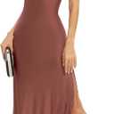 Aigeman Women Vintage Flapper Dresses 1920s Great Gatsby Halter Fringed Maxi Dress Tassels High Split Formal Dress 19(Small,Reddish Brown)