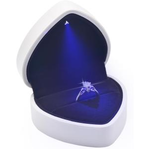 Luxury LED Lighted Ring Box - Heart Shaped Elegant Pearl White Ring Case for Wedding Rings, Perfect for Engagement, Proposal, Anniversary, Ceremony, and Gift Giving