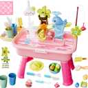 Water Table for Toddlers 1-3, Mini Water Table Toys with Pump for Kids Ages 4-8, 4-in-1 Play Sink with Running Water for Kids Outdoor Play, Kitchen Pretend Play(Pink)