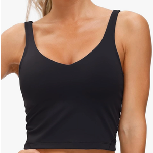 THE GYM PEOPLE Womens' Sports Bra Longline Wirefree Padded with Medium Support,Black, Size L