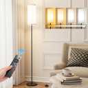 Floor Lamp for Living Room, Modern Standing lamp with Remote Control, Stepless Dimmable 9W Bulb & Beige Lampshade Included, Black Pole Tall Floor Lamp for Bedroom Office (64.96')