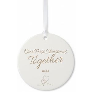 Our First Christmas Together - 2025 Christmas Ornament Couple Newlywed Wedding Marrid Keepsake Gift, Ceramic Engraved Ornaments Xmas Tree Decoration (C1)