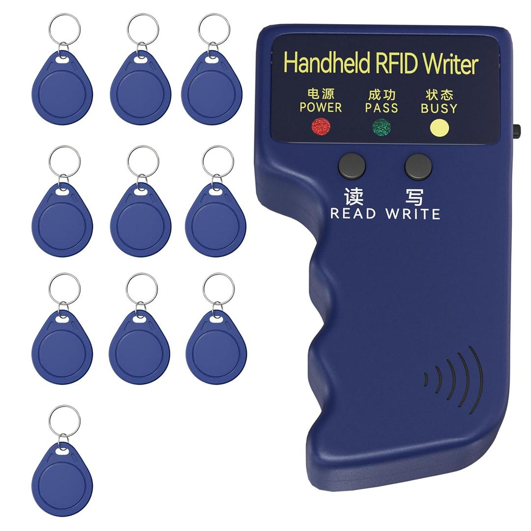Handheld Copier RFID Reader Rewriter Smart ID Card Duplicator 125KHz Intelligent Access Control Reader, Includes 10 pcs Blank Writable T5577 Keychains