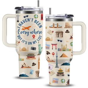 WWHSAI World Travel 40oz Tumbler - I Haven't Been Everywhere But It's on My List, Travellers Stainless Steel Insulated Travel Adventure Awaits Coffee Cup, Birthday Christmas Trip Gifts for Girl Women