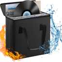Fireproof Vinyl Record Storage Box,Water Resistant Small Record Storage Organizer,Collapsible Vinyl Record Storage,Carrying Case with Lid,Holds 30 Albums-7/12 inch-Black
