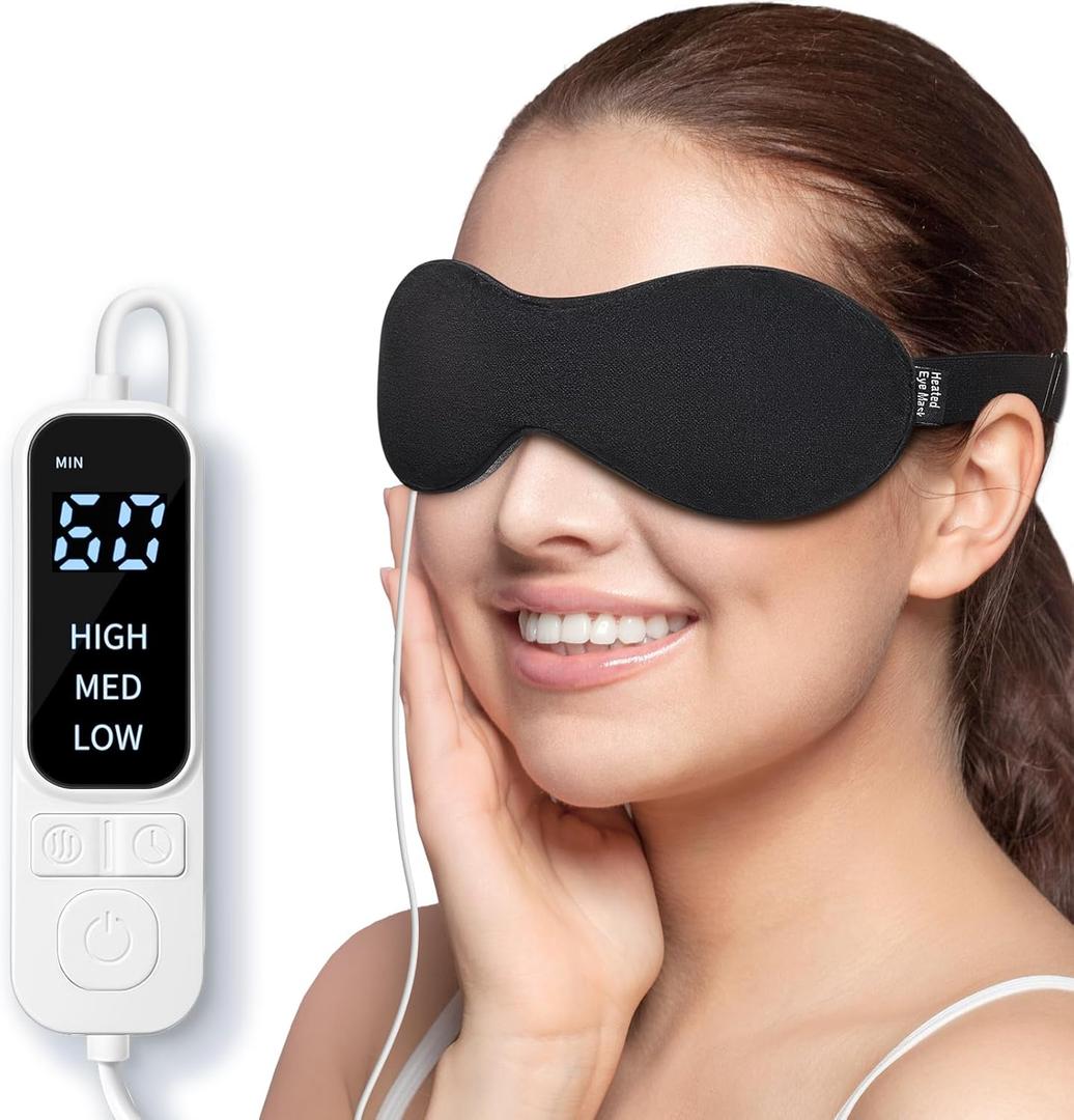 YFONG Heated Eye Mask for Dry Eyes, Stye and Migraines, USB Electric Eye Mask with 3 Temperature Settings & 4 Time Controls, Warm Eye Compress with Washable Cover for Eye Strain, Puffy and MGD (Black)