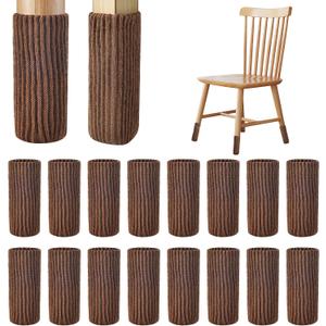 16 PCS Brown Furniture Leg Socks - Knitted Chair Leg Floor Protectors for Hardwood Floors - Fits Round and Square Legs - High Elastic Bar Stool Chair Leg Covers Furniture Caps Set for All Shapes