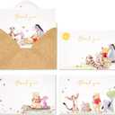 Crisky Gold Foil Winnie the Pooh Thank You Cards with Envelopes and Stickers, 50 Pack Animal Thank You Cards for Baby Showers, Birthdays, Friendsgiving