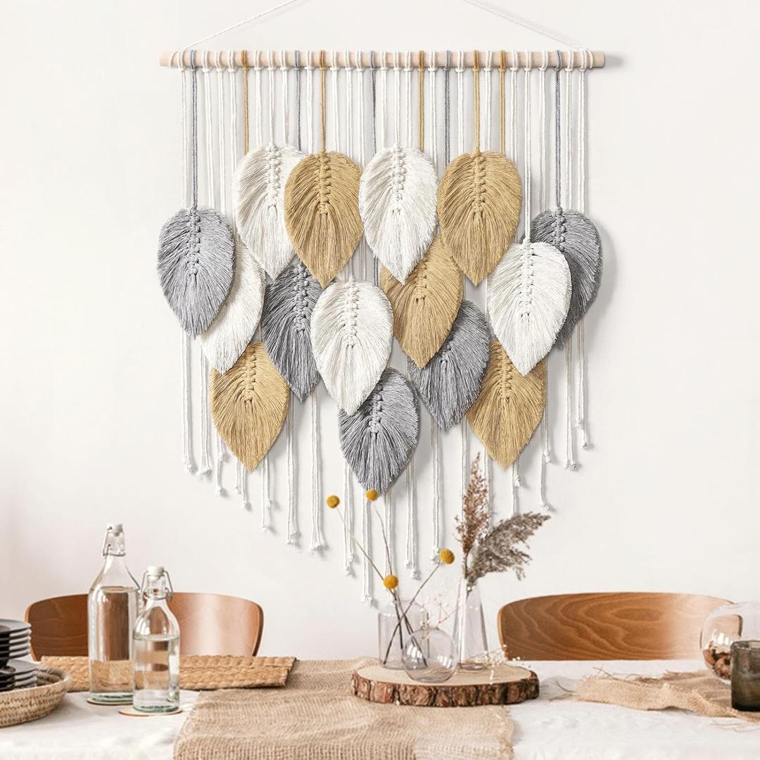 LOMOHOO Macrame Wall Hanging Leaves Boho Wall Decor Bohemian Handmade Woven Wall Art Decoration for Bedroom Living Room Apartment Dorm Gallery Perfect Handmade Gift Ideas 23.6" W x 30.7" L