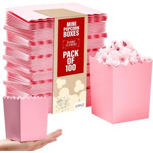 Juvale 100 Pack Mini Popcorn Boxes, Pastel Pink Reusable Popcorn Containers for Movie Nights, Parties, Birthdays, and Events  Durable Plastic Popcorn Buckets, 16 oz, 3 x 4 in Popcorn Holders