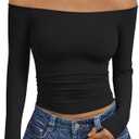 Trendy Queen Womens Long Sleeve Off The Shoulder Tops Going Out Cute Basic Y2K Fall Fashion 2026 Outfits Clothes S