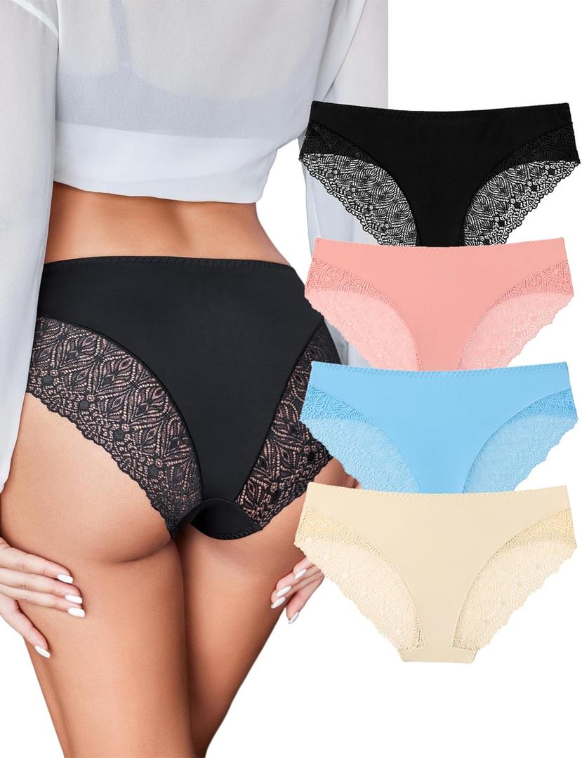 2 x Avidlove Sexy Panties for Women Lace Cheeky Bikini Underwear Seamless Hipster