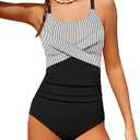 WIQI Girls Swimsuit Criss Cross Ruched One Piece Bathing Suit for Girls Adjustable Tie Back Swimwear 9-10Y