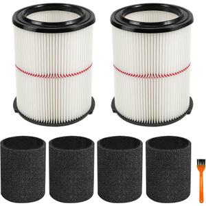 38754 Replacement Filter Compatible with Craftsman CMXZVBE38754, Fits for 5-20 Gallon shop vacuum, 2 Pack+4 Pack Foam Sleeves+1 Pack Brush