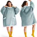 Bedsure Blanket Hoodie, Wearable Blanket Hoodie as Gifts for Mom, Birthday Gifts for Women Kids Teens Sherpa Sweatshirt, Light Green, Small