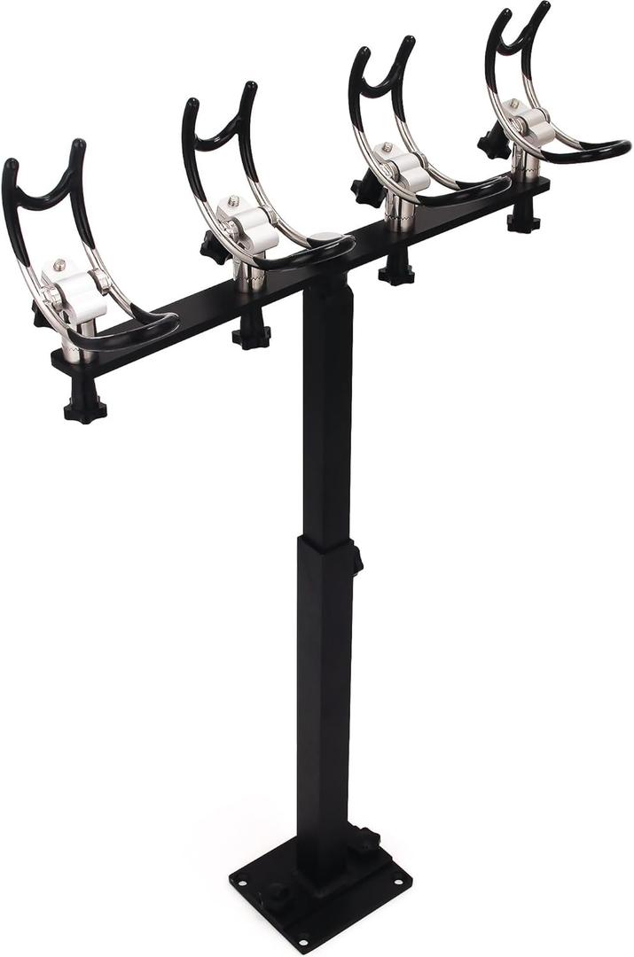 Premium Aluminum Boat Rod Holder - 360 Rotating Fishing Rack for 4 Rods, Adjustable Height (16-30 Inches), Saltwater/Freshwater Compatible with Quick-Release Anti-Trip Mount (Black)