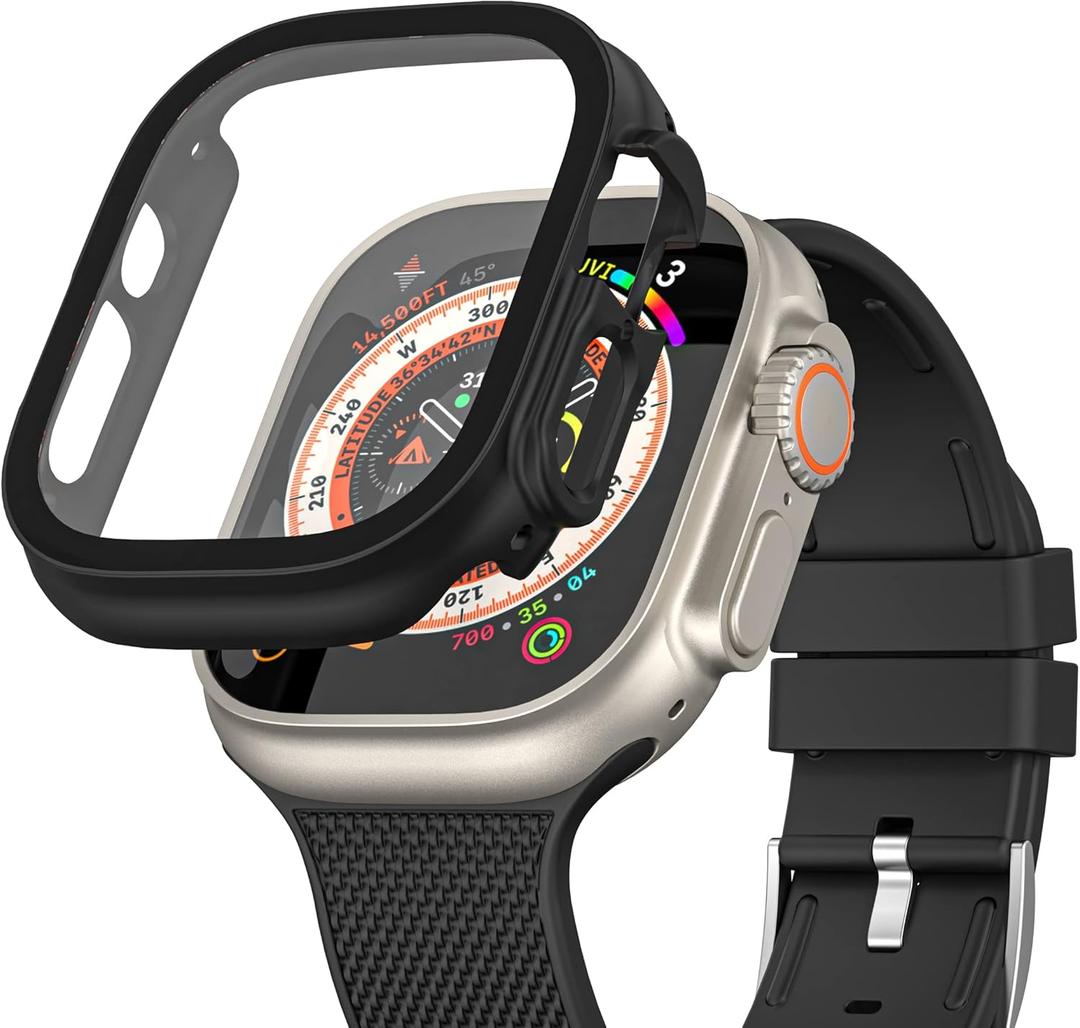WITHit Protective Glass Cover with Integrated Bumper (Black, Ultra/Ultra 2 (38mm)