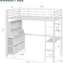GarveeHome Loft Bed Twin Size with Desk, 4 Large Fabric Drawers and 2 Storage Shelves, Heavy Duty Metal Loft Bed with LED Lights & Charging Sation, Safety Guard & Ladder, No Box Spring Needed, White