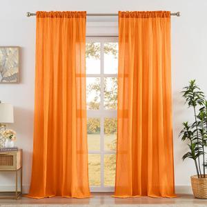 Anpark Orange Sheer Curtains 108 Inches Long for Living Room Patio Sliding Door, Elegant Cotton Textured Light Filtering Semi Sheer Curtains Linen Farmhouse Voile Drapes, W52 x L108 in, 2 Panels