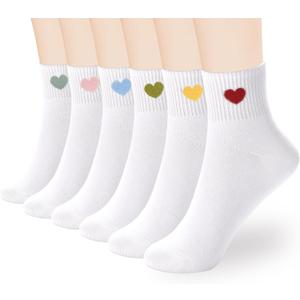 inhees Women's Ankle Crew Cotton Socks - 6Pairs Cute Fun Heart Casual Athletic Socks - Mother Gifts for Mom (Size 6-9)