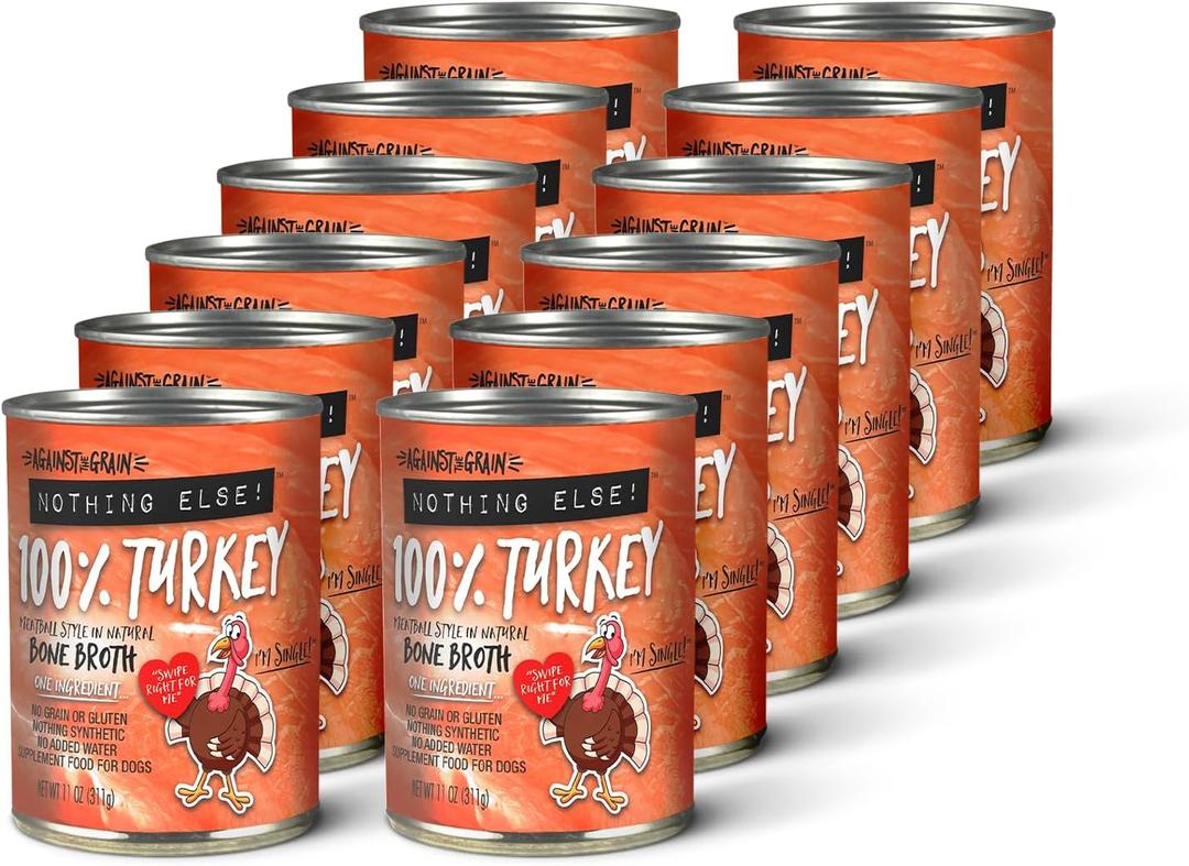 Evanger's Against The Grain Nothing Else! 100% Turkey Dog Food 12 Count, 11 oz Each Single-Ingredient Meatball Texture in Natural Broth Wet Dog Food Grain & Gluten Free, BBD 02/2029