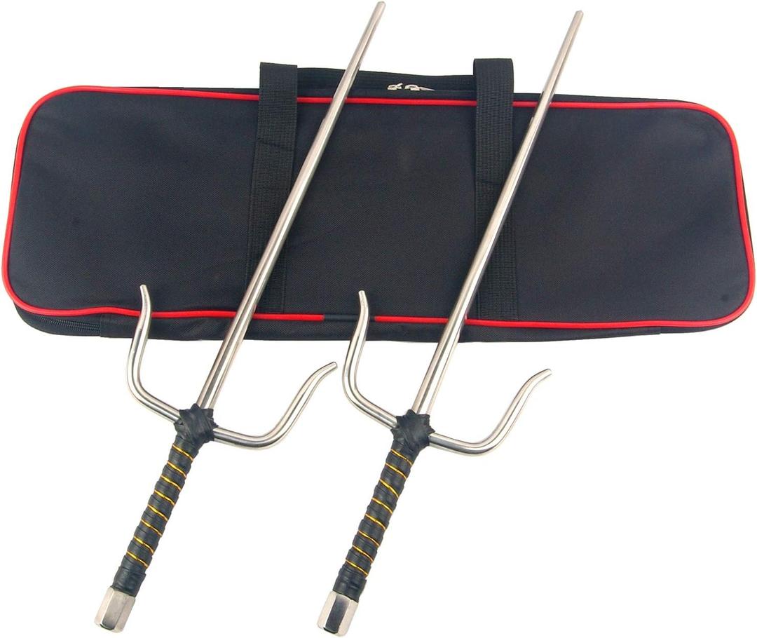 Octagon Metal Martial Arts Sai Multi SizeBlack and Silver (Silver, 19"&Case)