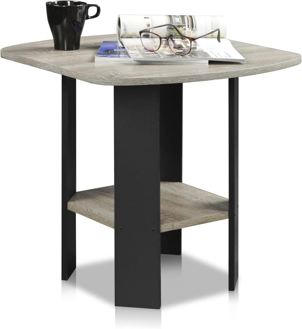 Furinno SIMPLE DESIGN Side Table, 2-Tier Modern End Table with Soft Edges, Open Shelves Night Stand, Bedside Table, for Living Room, Bedroom, French Oak