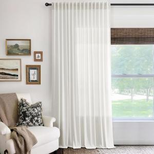 Cream Natural 100 Inches Extra Wide Linen Curtains 1 Panel Set Boho Farmhouse Living Room Drapes Light Filtering Rod Pocket Back Tab Privacy Semi Sheer Curtains 108 inches Long Ivory Colored