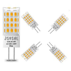 JSVSAL GY6.35 LED Bulb Dimmable, T4 JC Type GY6.35/G6.35 Bi-pin Base,AC 120V Warm White 2700K,6W Equivalent to 50-65W G6.35/GY6.35 Halogen/Xenon/Incandescent Replacement Bulb,4 Pack