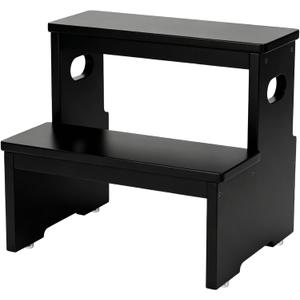 Two Step Stool for Adults and Kids, 450lbs Heavy Duty Step Stool, Bamboo Step Stool for High Beds, Portable Helper Step Stairs for Kids, for Kitchen, Bathroom, RV, Bedside Step Stool, Black