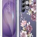GVIEWIN for Samsung Galaxy S26 Plus Case, Clear Floral Slim Shockproof Protective Women Phone Case, Non-Yellowing, with Screen Protector&Camera Lens Protector for S26 Plus 6.7", Cherry Blossoms/Purple