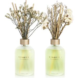 Reed Diffuser - Jasmine Lily & Osmanthus 6.76 oz200ml Pack of 2 Flower Essential Oil Reed Diffuser Set with 16 Sticks - Long Lasting Fragrance for Home Bedroom Bathroom Room Shelf Decor