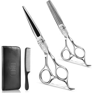 CIICII Professional Hair Cutting Scissors Shears Kit, 440C 6.7 Inch Barber Haircut Scissors Set (Hair Beard Trimming Haircutting Thinning Shears) for Hairdressing Stylist Hairdresser Salon Home