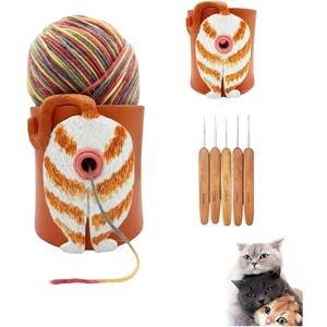 Yarn Bowls for Crocheting Knitting Cat Yarn Bowls with Knitting Accessories (5PCS Knitting Needles)