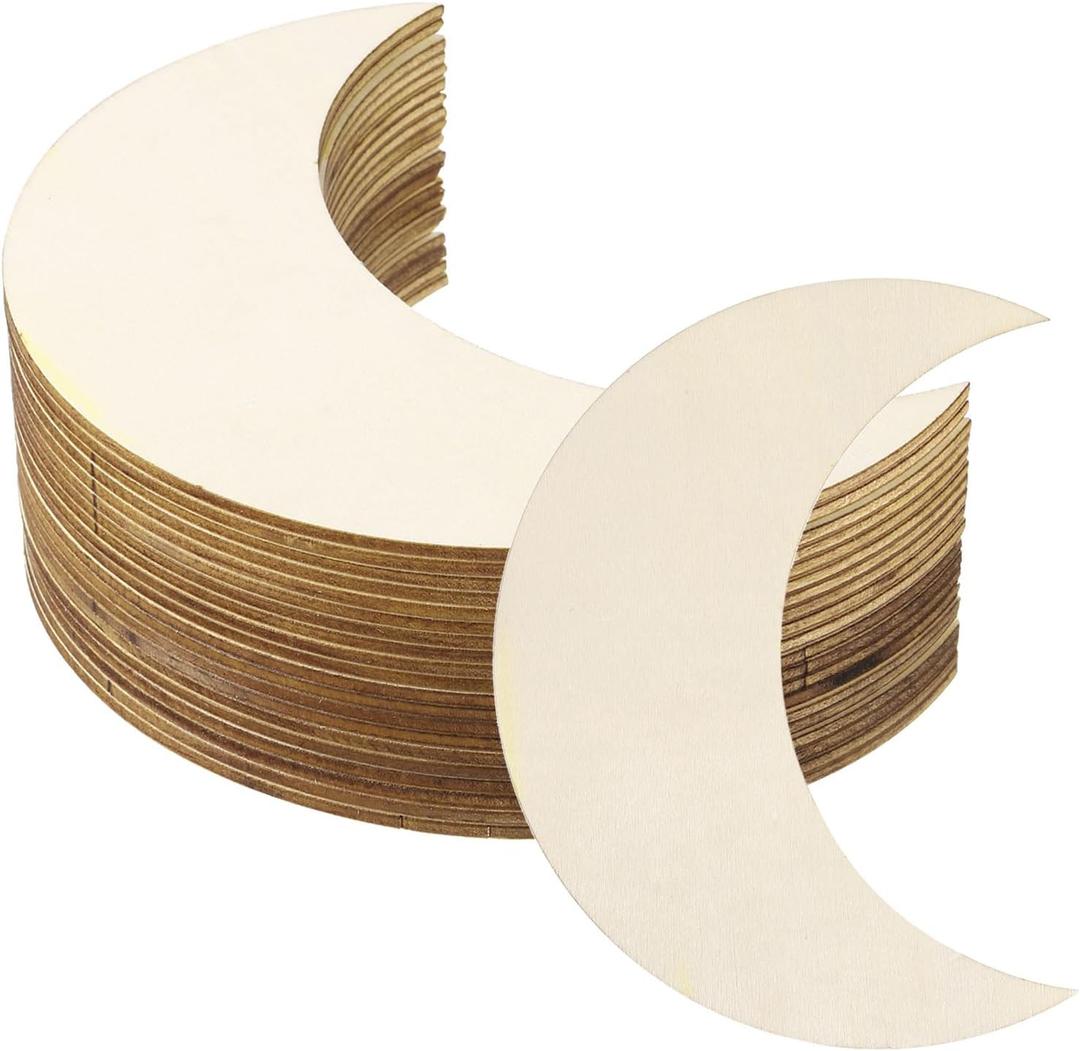 PATIKIL 5"x2" Wooden Moon, 20 Pack Unfinished Wood Moon Blank Wooden Cutouts Ornaments Natural Wood Pieces for Christmas Party Craft Projects