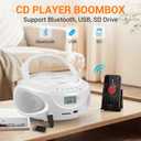 Gelielim Portable CD Player Boombox with Bluetooth, Small AM/FM Radio, Stereo Sound, Top-Loading Disc Player for Home, USB/AUX/Headphone Jack, AC/Battery Operated for Kids/Elderly (White)