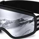 EasYoung Kids Ski Goggles Snowboard Goggles for Children, Youth, Boys & Girls 3-15 (02: Black Frame With Silver Lens)