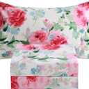JSD Watercolor Rose Floral Sheet Set Twin Size, 3 Piece Soft Printed Microfiber Sheets Extra Deep Pocket